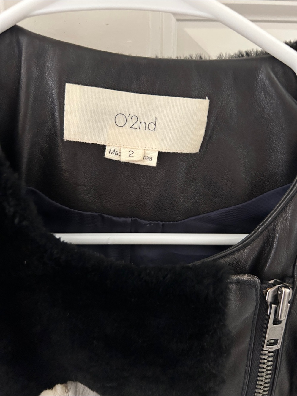 O'2nd Black Leather Jacket with Black Fur Trim
